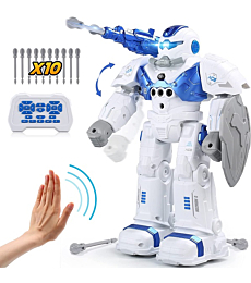 O WOWZON Upgraded Rc Robot Toys Rechargeable Intelligent Programmable Remote Control Educational New Robots 2.4GHz Gesture SensingWalking Dancing Shooting Age 6 7 8 9 10 Year Old Kids Boys Girls Gift