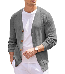 COOFANDY Men's Cardigan Sweaters Casual Cable Knitted Sweater Button Down Cardigan Dark Grey