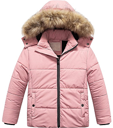 Chrisuno Girl's Outdoor Insulated Puffy Jacket Waterproof Ski Jacket Kids Winter Snow Coats Fleece Raincoat Parka Pink 6-7