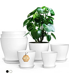 MISOLIFE Plant Pots Planters 7 Pack-7/6.5/6/5.5/5/4.5/4 Inch Plastic Flower Pots with Multiple Drainage Holes and Trays, Planters for Indoor Plants, Flowers, Snake Plant, White