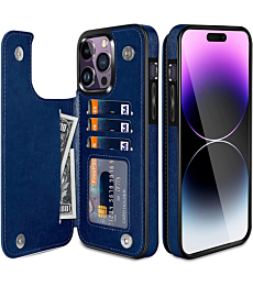 iMangoo for iPhone 14 Pro Max Case Wallet Credit Card Holder Slots Kickstand PU Leather Cash Pocket, iPhone 14 Pro Max Flip Cases for Men Women Durable Phone Cover for iPhone 14 Pro Max 6.7" Blue
