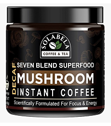 Solabela Decaf Coffee Organic Mushroom Coffee (40 Servings) with 7 Superfood Mushrooms, Great Tasting Arabica Instant Coffee, Includes Lion's Mane, Reishi, Chaga, Cordyceps, Shiitake, Mitake, and Turkey Tail