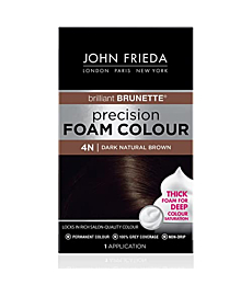 John Frieda Precision Foam Color, Dark Natural Brown 4N, Full-coverage Hair Color Kit, with Thick Foam for Deep Color Saturation