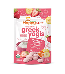 Happy Baby Organics Greek Yogis Freeze-Dried Greek Yogurt and Fruit Snacks, Strawberry Banana, 1 Ounce (Pack of 1) packaging may vary