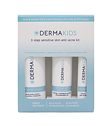Dermakids 3-Step Anti-Acne Kit - Safe & Gentle Face Care Solutions for Kids & Pre-Teens - Tree Bark Facial Cleanser, Salicylic Acid Serum, Moisturizer - Skincare & Cleansing Products for Boys & Girls