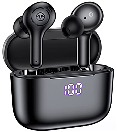 Wireless Earbuds Bluetooth Headphones 5.3 with 4-Mics Clear Call 50H Playback Waterproof Stereo Earphones with Wireless Charging Case LED Power Display in-Ear Headset for Workout/Home/Office Black