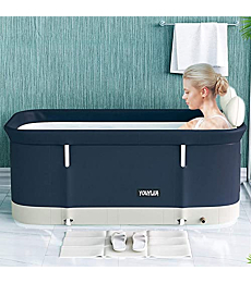 W WEYLAN TEC 47 inch Foldable Bath Tub Wide Bathtub with Bath Pillow Bath Seat Concise No Pump