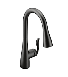 Moen Arbor Matte Black One-Handle Pulldown Kitchen Sink Faucet Featuring Power Boost and Reflex Docking System, Black Kitchen Faucet with Pull Down Sprayer, 7594BL
