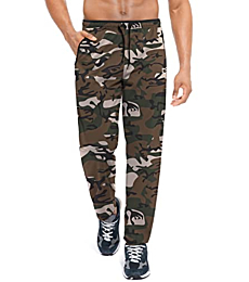G Gradual Men's Sweatpants with Zipper Pockets Open Bottom Athletic Pants for Men Workout, Jogging, Running, Lounge (Green Camo, Small)