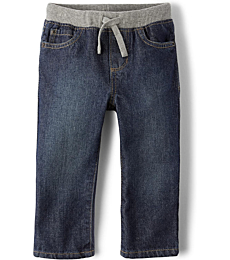 A boy baby or toddler wearing pull-on straight jeans