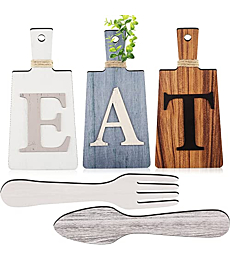 Jetec Cutting Board Eat Sign Set Hanging Art Fork and Spoon Wall Decor Rustic Primitive Country Farmhouse Kitchen Decor for Kitchen and Home Decoration ()