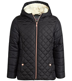 KENSIE GIRL Girls' Winter Jacket – Weather Resistant Lightweight Quilted Bubble Puffer Windbreaker Coat (7-16), Size 14/16, Black