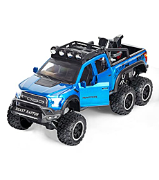 F-150 Pickup Truck Toy Refitted 6x6 Off-Road Model Truck 1/24 Scale Die-Cast Metal Toy Car (Blue)
