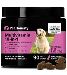 PetHonesty 10 in 1 Dog Multivitamin - Glucosamine Essential Dog Supplements & Vitamins - Glucosamine Chondroitin, Probiotics, Omega Fish Oil - Dogs Health & Heart- Dog Health Supplies (Peanut Butter)