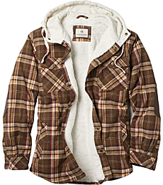 Legendary Whitetails Men's Standard Camp Night Berber Lined Hooded Flannel Shirt Jacket, Ranger Plaid, Large