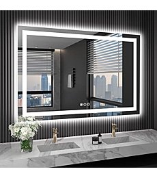 LOAAO 40X32 LED Bathroom Mirror with Lights, Anti-Fog, Dimmable, Backlit + Front Lit, Lighted Bathroom Vanity Mirror for Wall, Memory Function, Waterproof, Tempered Glass
