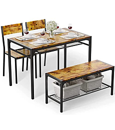 Gizoon Kitchen Table and 2 Chairs for 4 with Bench, 4 Piece Dining Table Set for Small Space, Apartment, Retro
