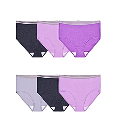 Fruit of the Loom Women's Eversoft Underwear, Tag Free & Breathable, Available in Plus Size, Brief-Cotton Blend-6 Pack-Grey/Purple, 6