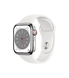 Apple Watch Series 8 GPS + Cellular 41mm Silver Stainless Steel Case with White Sport Band - M/L
