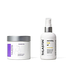 TriLASTIN Maternity Stretch Mark Prevention Cream (4oz) Bundle with Nourishing Body Oil (3.4oz) | Pregnancy Must-Have | Gift for First-time Moms | Hypoallergenic Postpartum Skincare | 1 Month Supply