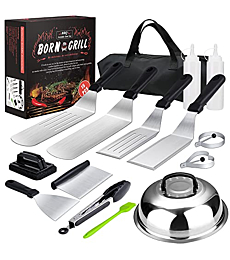 Griddle Accessories,15 Pcs Flat Top Grill Accessories kit for Blackstone and Camp,Stainless Steel BBQ Accessories with Spatula, Basting Cover,Tongs,Egg Mold & Carry Bag for Outdoor BBQ Teppanyaki