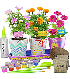 Paint & Plant Stoneware Flower Gardening Kit - Gifts for Girls & Boys Ages 4-12 - Kids Arts & Crafts Project Science Birthday Gift, STEM Activity for Age 4, 5, 6, 7, 8, 9, 10, 11 & 12 Year Old Girl