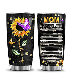 64HYDRO 20oz Birthday Gifts for Women, Mom, Friend Gifts for Women Birthday Unique Inspirational Gifts Mom Nutrition Facts Tumbler Cup with Lid, Double Wall Vacuum Insulated Travel Coffee Mug