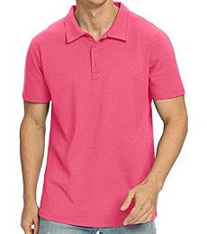 NITAGUT Mens Collared Casual Cotton Shirt Short Sleeve Dress Polo Shirts, Large, Hot Pink