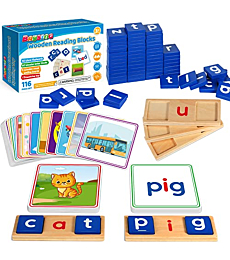 Learning Toys for 3 4 5 Years Old Kids - 116Pcs Short Vowel Letters Sorting Spelling Reading Toy Set with Double-Sided Flash Cards, Preschool Kindergarten Learning Activities Toy for Boys Girls