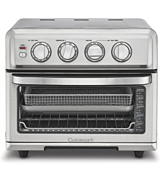 A versatile stainless steel appliance that air fries, bakes, grills, broils, and warms food.