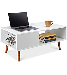 Best Choice Products Wooden Mid-Century Modern Coffee Table, Accent Furniture for Living Room, Indoor, Home Décor w/Open Storage Shelf, Wood Grain Finish - White/Brown