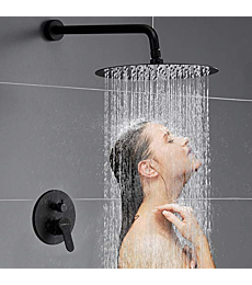 Gabrylly Shower System, Wall Mounted Shower Faucet Set for Bathroom with High Pressure 10" Stainless Steel Rain Shower head and 5-Mode Handheld Shower Set, 2 Way Shower Valve Kit, Matte Black