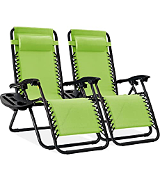 Best Choice Products Set of 2 Adjustable Steel Mesh Zero Gravity Lounge Chair Recliners w/Pillows and Cup Holder Trays - Lime Green