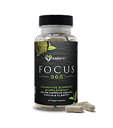 KaraMD Focus 365 - Nootropic Brain Supplement for Memory & Focus - with Maca Root, Ginseng, Acetyl L-Carnitine & Green Tea - Vegetable Capsules - 30 Servings (60 Capsules)