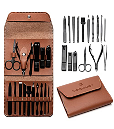 Nail Kit - Nail Clipper Set - Manicure Set - 15 Stainless Steel Pieces Manicure Kit For Men’s - Pedicure Kit With Nail Clippers For Men - Mens Grooming Kit With Luxurious Brown Leather portable Travel Case by Hayvenhurst
