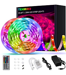 Tenmiro 65.6ft Led Strip Lights, Ultra Long RGB 5050 Color Changing LED Light Strips Kit with 44 Keys Ir Remote Led Lights for Bedroom, Kitchen, Home Decoration