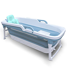 Oasïs OASIS Portable Bathtub For Adults and Children | 59 INCH | Foldable Bathtub With Temperature Maintenance | Body Bath Pillow Included | Non-Slip Plastic Blue Collapsible Bathtub For Easy Storage