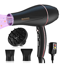 Ionic Hair Dryer, 2200W Professional Blow Dryer Fast Drying Travel Hair Dryer with Diffuser, AC Motor Constant Temperature Low Noise Ion Hair Dryers Curly Hair Care Hairdryer Blowdryer for Women Men