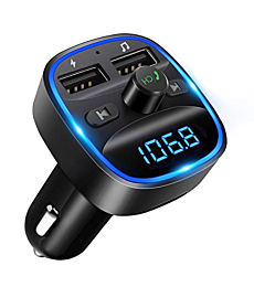 LENCENT FM Transmitter, 2022 Upgraded Bluetooth FM Transmitter Wireless Radio Adapter Car Kit with Dual USB Charging Car Charger MP3 Player Support TF Card & USB Disk