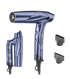 Hair Dryer Ionic Blow Dryer with 110,000 RPM Brushless Motor, Professional High-Speed Fast Drying Low Noise Salon Hair Dryer with Neutralizing Ion, Folding Portable Travel Hair Dryer -Silver Blue
