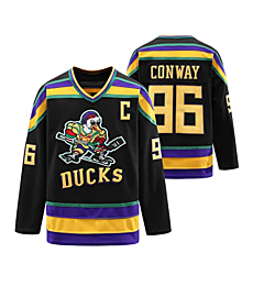 Conway 96 Mighty Ducks Jersey S-XXXL,Movie Ice Hockey Jersey,Broidery Stitched Letters and Numbers Black L