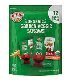 Earth's Best Organic Kids Snacks, Sesame Street Toddler Snacks, Organic Garden Veggie Straws for Toddlers 2 Years and Older, Original, Multipack, .5 oz Bags, 12 Count