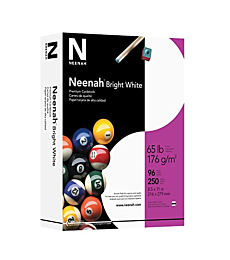 Neenah Premium Cardstock, 8.5" x 11", 65 lb/176 gsm, Bright White, 250 Sheets (91904)