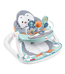 Fisher-Price Sit-Me-Up Floor Seat with Tray, Penguin-Themed Portable Infant Chair with Snack Tray and Toys