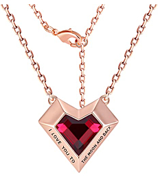 Leafael Ivy Heart Necklaces for Women, 925 Sterling Silver Chain, Garnet Red January Birthstone Crystal Geometric 3D Pendant, Rose Gold Plated, Jewelry Gifts for Her, I Love You to The Moon and Back