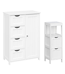 VASAGLE Bathroom Cabinet and Drawer Cabinet Bundle, 2-Door Floor Cabinet, Linen Tower, Open and Closed Storage for Bathroom, White UBBC42WTand UBCB60W