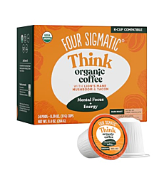 Four Sigmatic Mushroom Coffee K-Cups | Organic and Fair Trade Dark Roast Coffee with Lion’s Mane Mushroom Powder & Yacon | Focus & Immune Support | Vegan & Keto | Sustainable Pods | 24 Count.