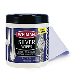Weiman Jewelry Polish Cleaner and Tarnish Remover Wipes - 20 Count with Polishing Cloth - Use on Silver Jewelry Antique Silver Gold Brass Copper and Aluminum