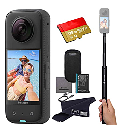 Insta360 X3 - Waterproof 360 Action Camera with 1/2" 48MP Sensors, 5.7K 360 HDR Video, 72MP 360 Photo, 4K Single-Lens, 60fps Me Mode, 2.29" Touchscreen, AI Editing |Bundle Includes Selfie Stick&128GB