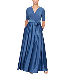 Alex Evenings Women's Ballgown Dress with Pockets (Petite and Regular Sizes), Wedgewood Satin, 6P